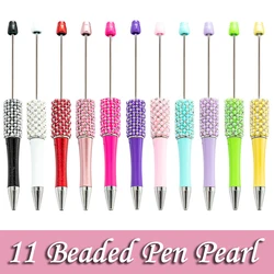 11pcs Diamond Beaded Pen Wholesale Creative DIY Plastic Glitter Beaded Ball Pen Handmade Stick Diamond Beaded Pens for Writing
