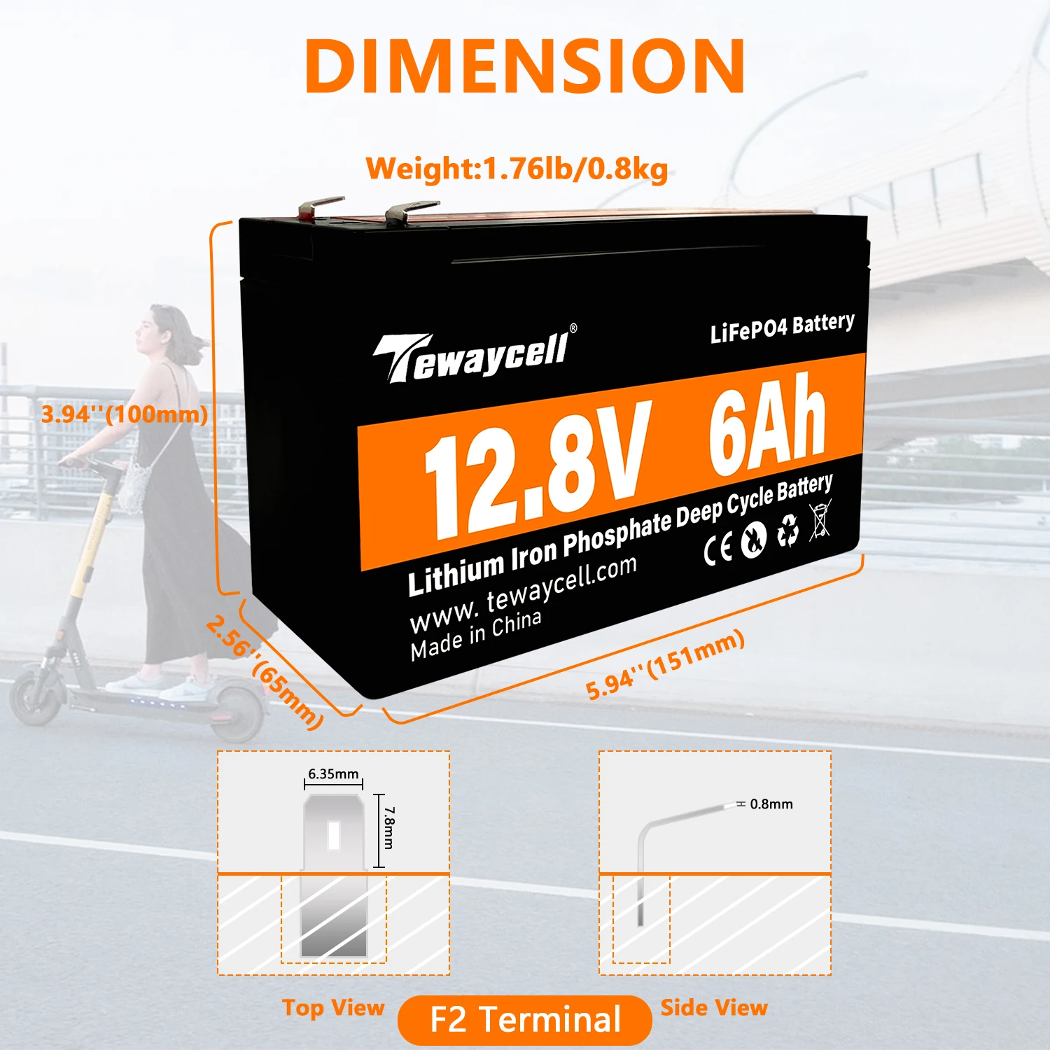 Tewaycell 12.8V 6AH LiFePo4 Battery Pack 12V Rechargeable Lithium Battery for Electric Portable Power Solar Energy US EU TaxFree