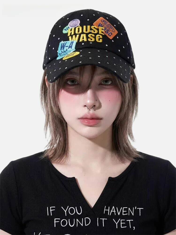 visvim-ennio-collaborative-edition-summer-new-polka-dot-embroidery-baseball-cap-women's-black-large-head