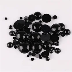 1 Pack 4-20mm Black Imitation Pearl Half Round Pearl Flat Back Scrapbook Beads For DIY Jewelry Making Findings Accessories