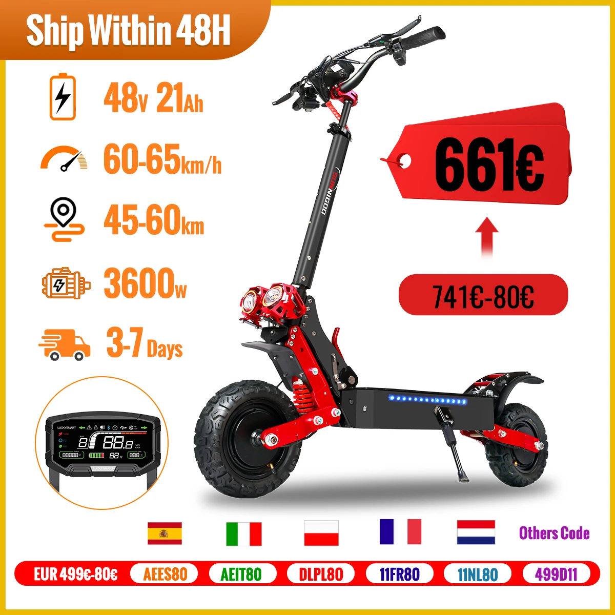 3600W Large Screen With NFC Electric Scooter 60-65km/h Dual Motor Escooter 11 Inch 48V 21Ah Foldable Powerful Electric Scooter