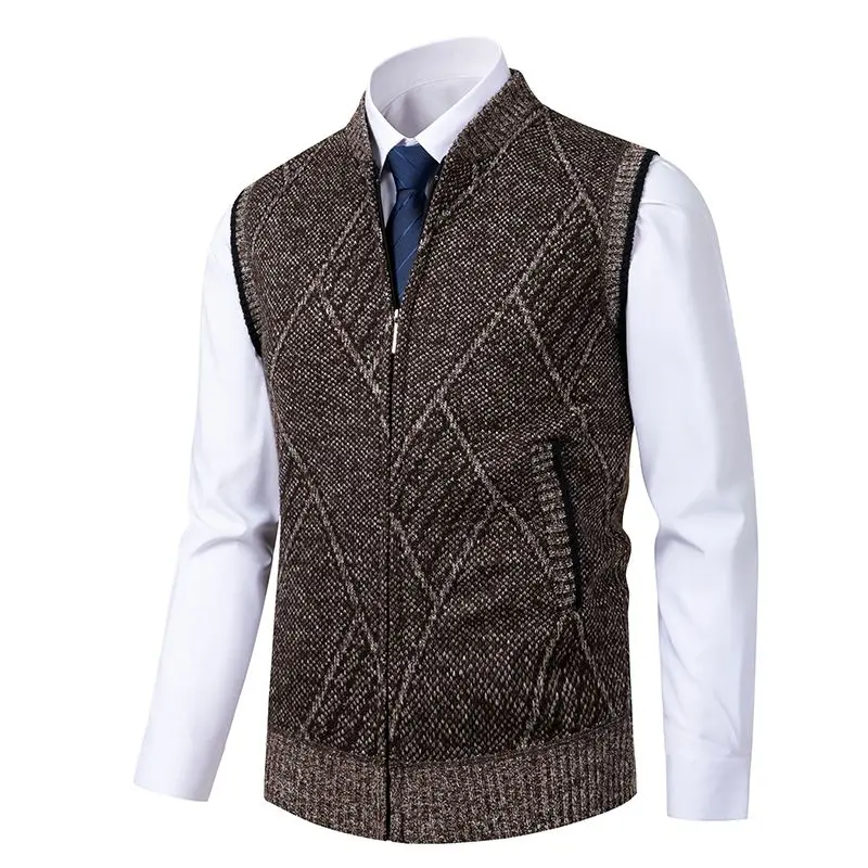 Men's V Neck Knitted Sweater Vest Middle Aged Sleeveless Pullover Waistcoat Casual Autumn Warm Daily Wear