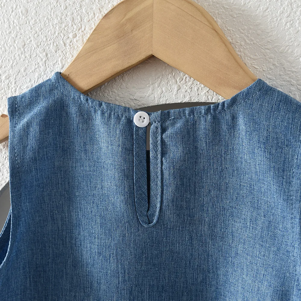 2026 Summer New Children's Clothing 3-7 Years Old Korean Version Sleeveless Bow Decoration Hem Splicing Girls' Casual Dresses image 4