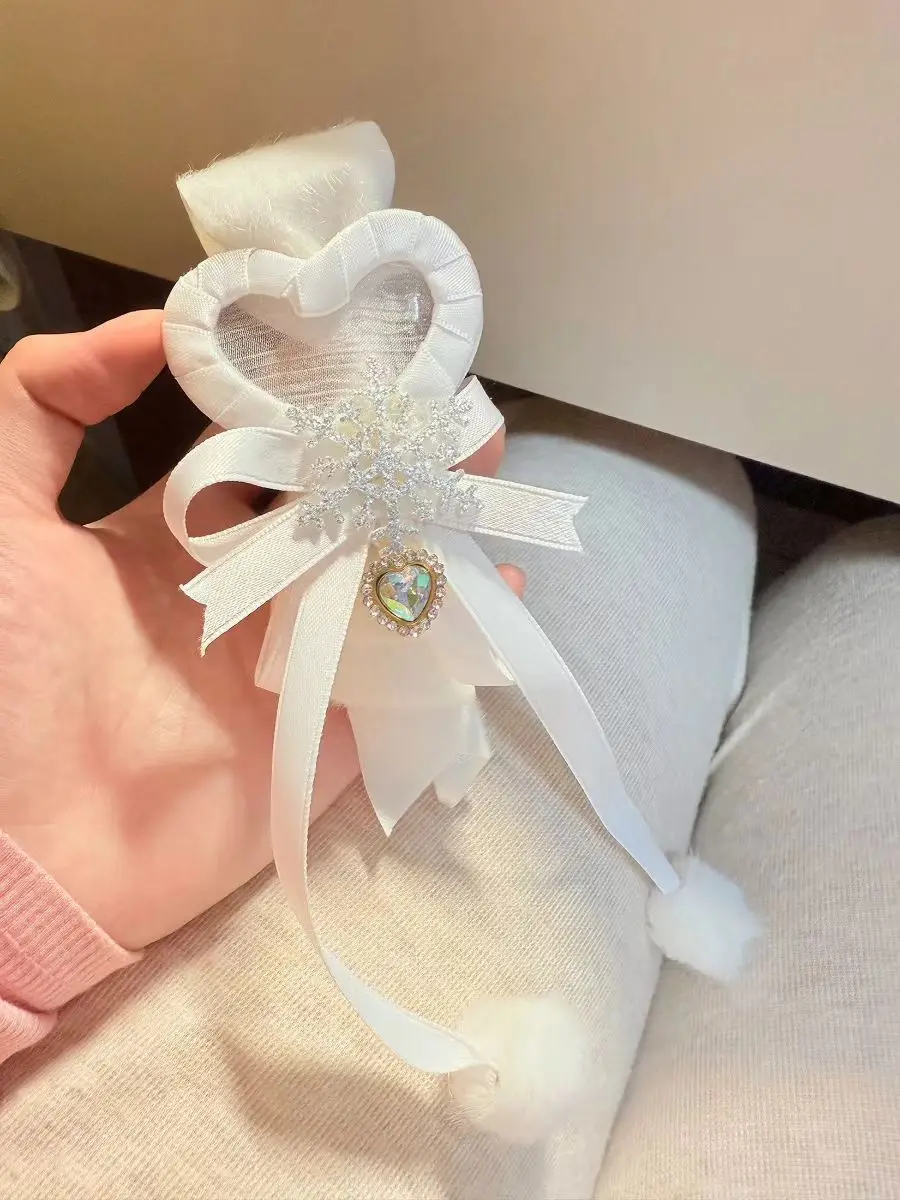 로리타 헤어 클립 Y2K 소녀 가을 겨울 눈송이 헤어볼 더블 폰테일 헤드피스, 화이트 스위트 일본 헤어 액세서리, 1 쌍