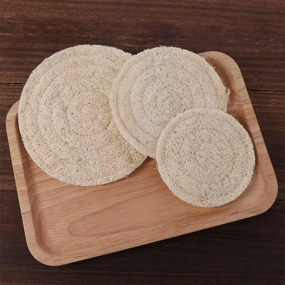 Home Accessorie Round Tea Cup Mat Natural Double sided Teapot Pad Loofah Fibre Chinese Loofah Mat Tea