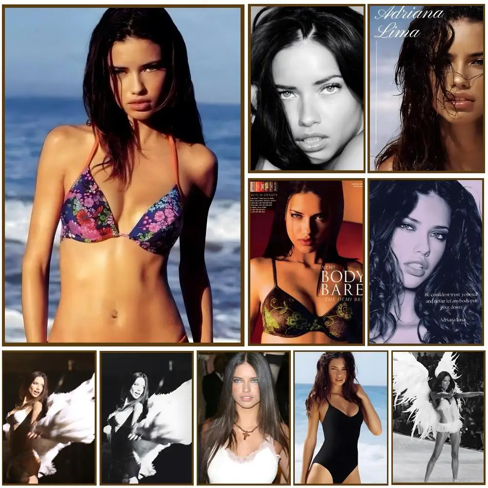 Model Adriana Lima Fashion Poster Self-adhesive Living Room Bedroom Party Bar Decor Moisture-proof Fade-resistant HD