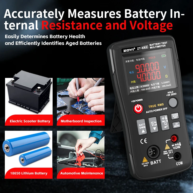 ZOYI High-Precision Battery Internal Resistance Tester for 18650, Multimeter, ±100V Voltage