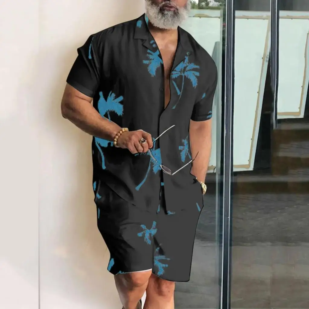 Men Shirt Sets 3D Print Coconut Tree Short Sleeve Casual Shirt oversized Beach Shorts Summer Streetwear Hawaiian Suits Clothes