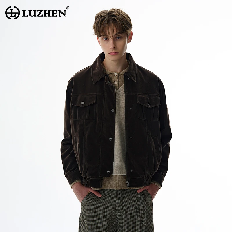 

LUZHEN Solid Color High Quality Autumn New Pockets Decorate Casual Jacket Men's 2025 Original Loose Lapel Male Clothes JY4382