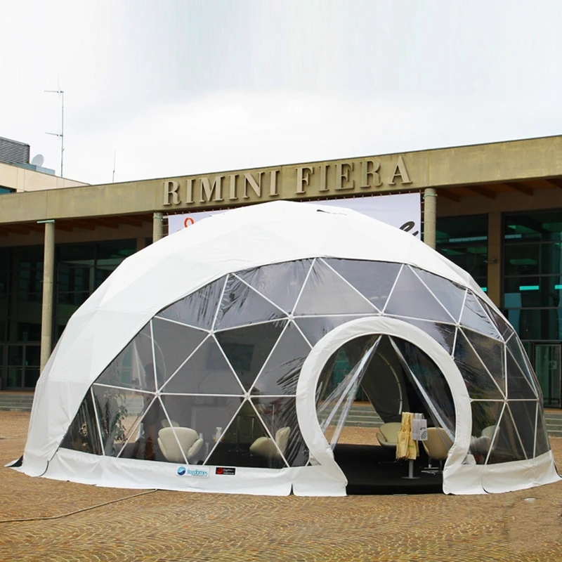 9m-14m Soundproof Fireproof Geodesic Dome Tent Igloo Glamping with Bathroom Stove Wood Floor and Jacuzzi for Events