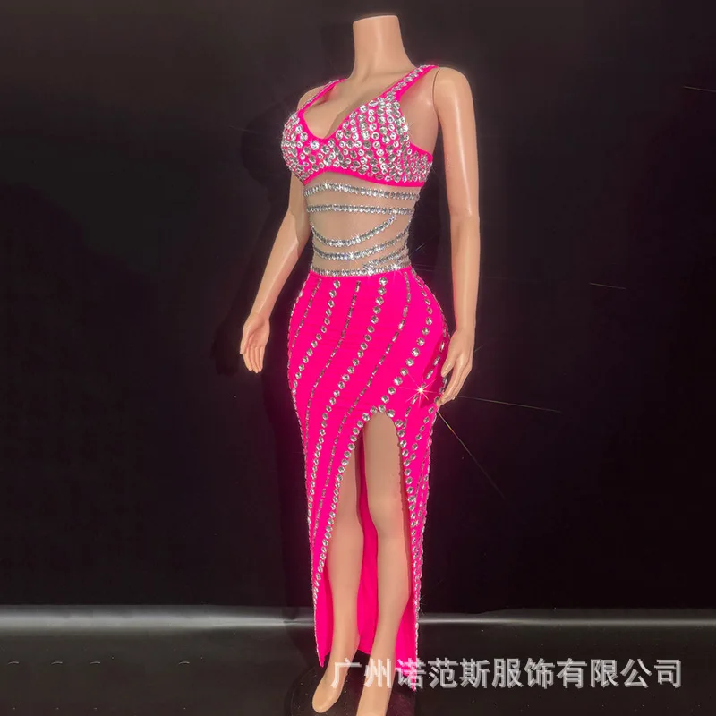 Luxury Hot Diamond Sexy Suspender Dress Party Clothing Seaside Resort Nightclub Dancing Car Model Performance Clothing Robe Fête