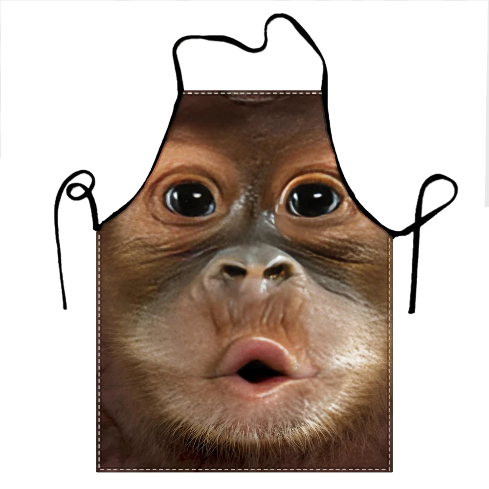Gorilla Cubs Close-Up Face Print Sleeveless Polyester Apron for Home Kitchen Baking Work and Stylish Design
