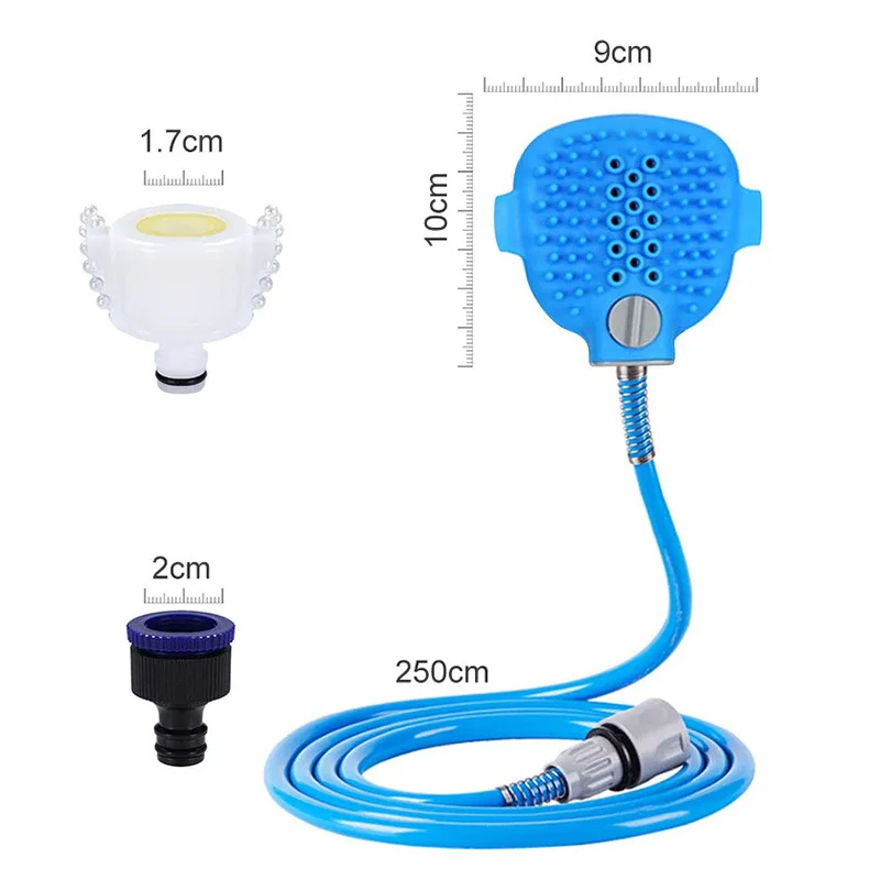 2-in-1 Dog Cat Bath Brush with Hose and Shower Sprayer , Silicone Massage Bristles, Connectable to Garden Faucet, for All Pets