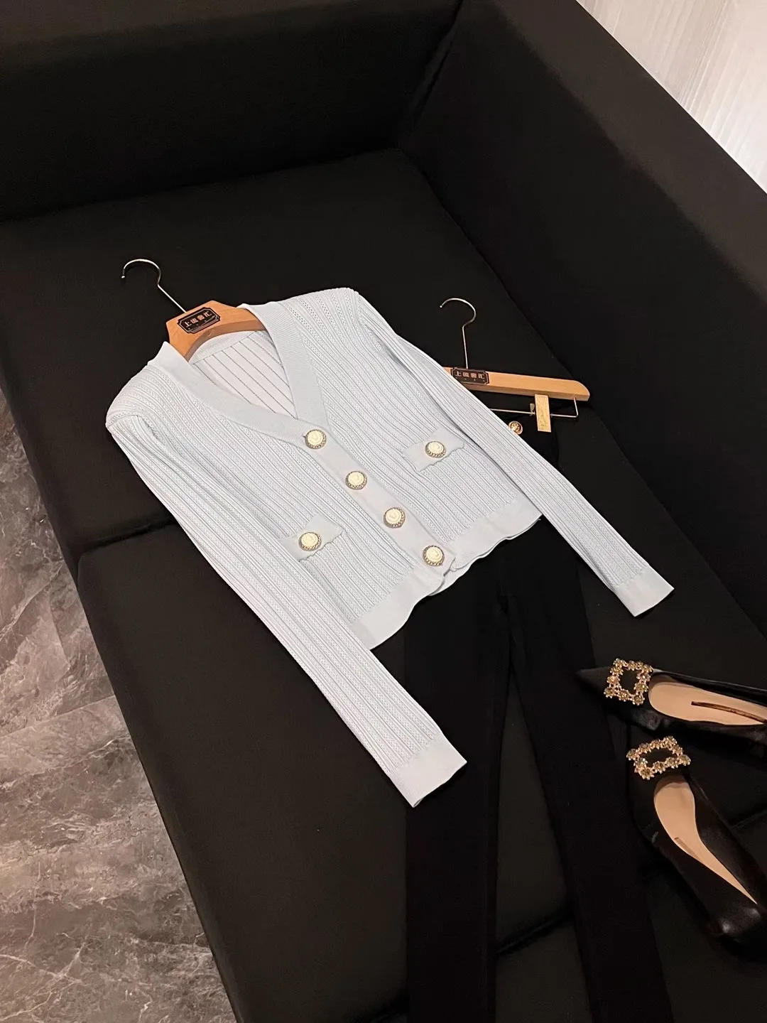 

Модный вязаный свитер, топ Ladylike Sle, женская зимняя верхняя одежда, длинный кардиган с двойной застежкой на пуговицы