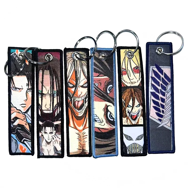 Anime giapponese Attack on Titan portachiavi per moto auto chiave Fobs portachiavi ricamo portachiavi per uomo donna accessori regalo