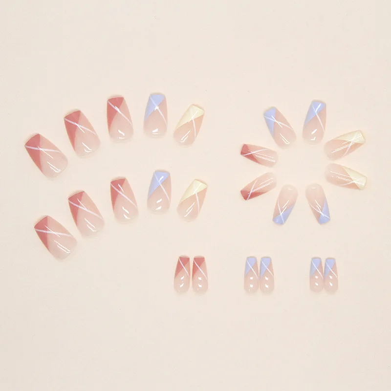 24 pieces of long trapezoid press-on nails, paired with 1 piece of jelly glue and 1 nail file