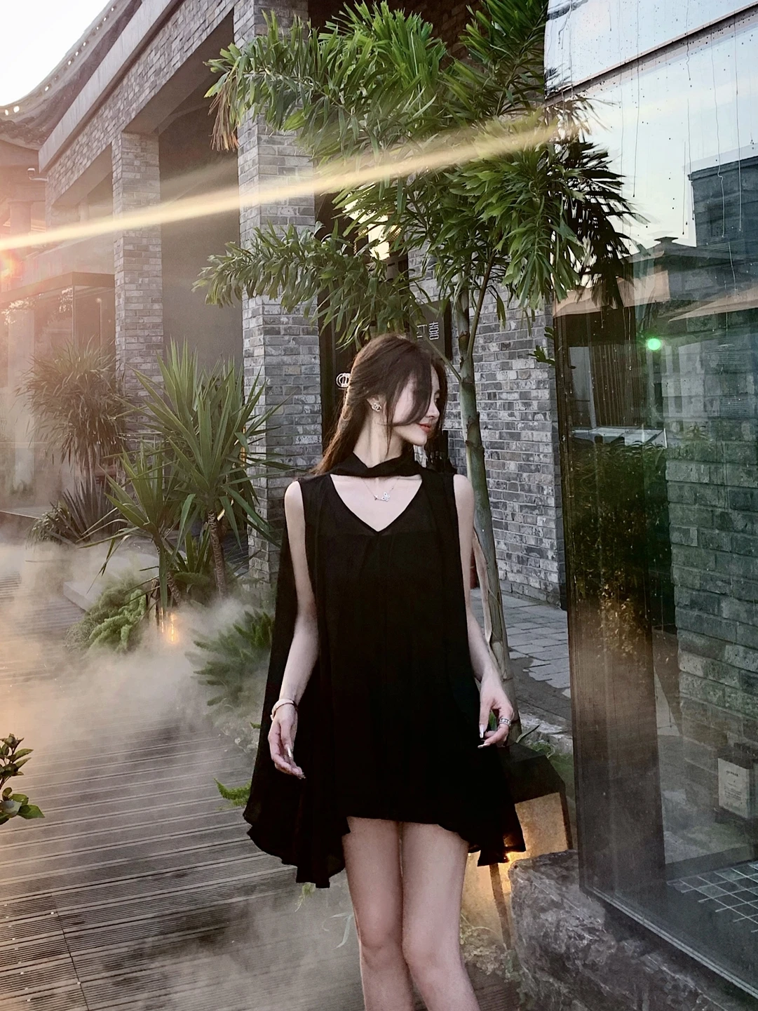 

Misscc Bla V-ne Chiffon Top Summer Sexy Asymmetrical Hanging Ne Belt Loose Svel irt Women's Faion Lace irt