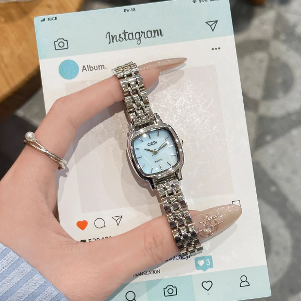 Fashion temperament minimalist luxury square art steel belt with quartz women's watch