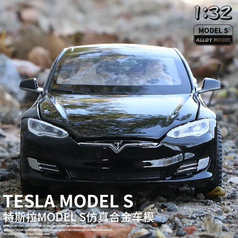 Diecast 1:32 Tesla Model S Alloy Car Model Metal Toy Vehicles for Children Sound Light Collection Mini Car Toy Kid Gift