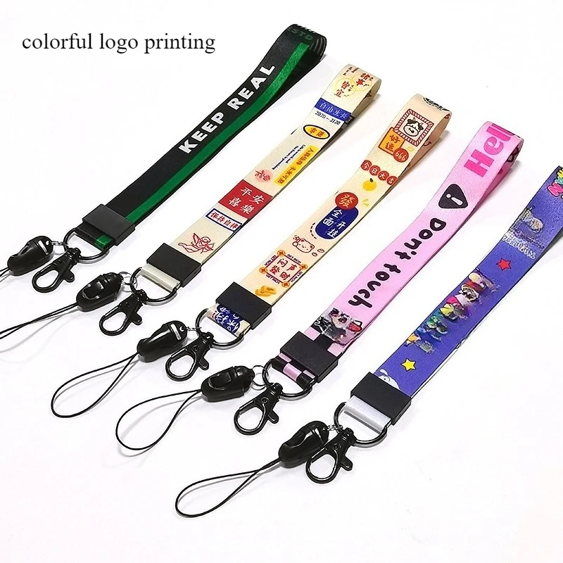 100PCS Free Custom Key Lanyards Customized Logo Heat Transfer Full Colorful Printing Mobile Phone Straps Wrist Strap