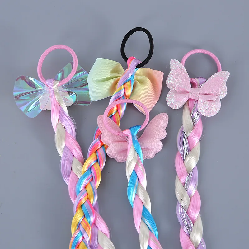 Littler Girls Long Braid Hair Rose Kids Rainbow Wig Kids Hair Tie Kids Mermaid Head Wear Princess Girls Elsa Cosplay Accessories view 4
