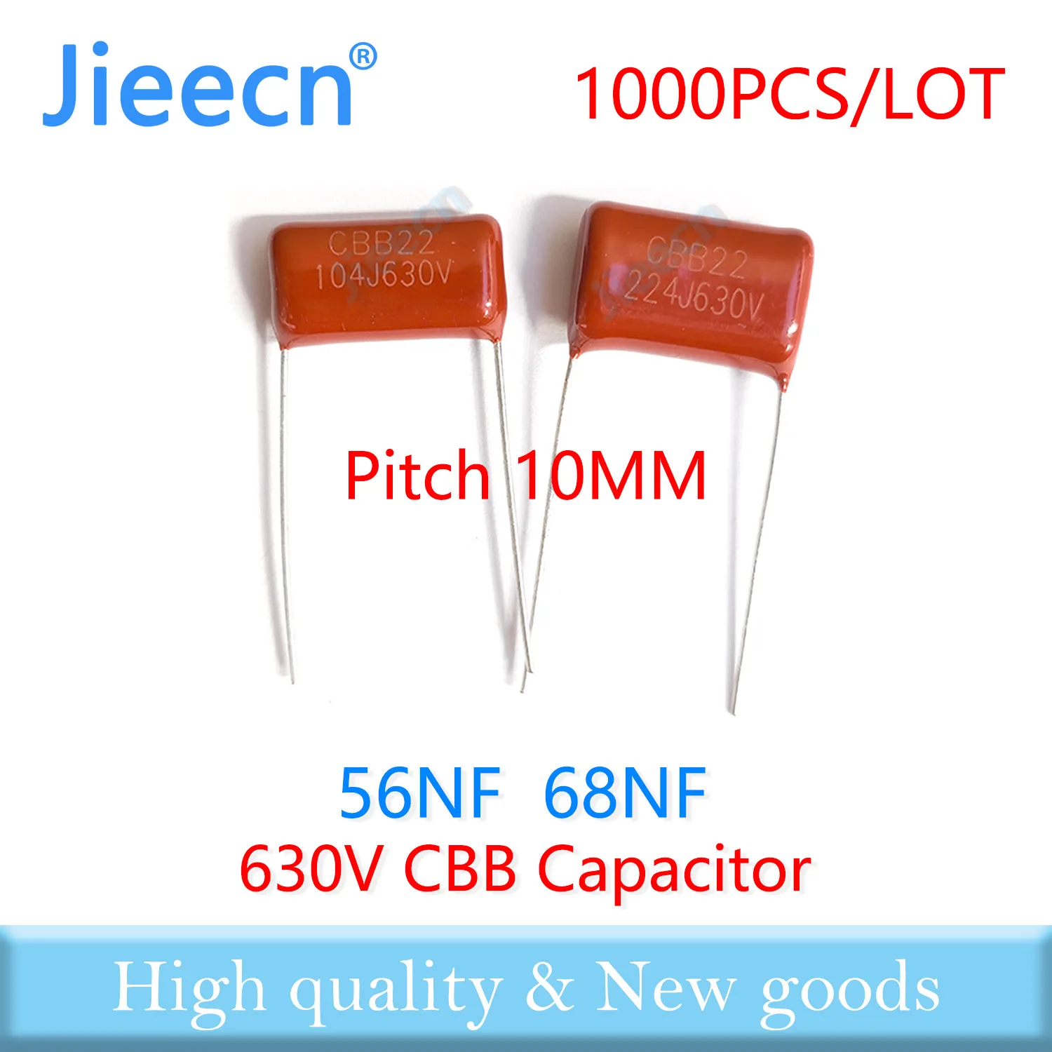 

Jieecn 1000PCS 630V 10MM 56NF 68NF 563J 683J CBB Polypropylene Film Capacitor High Quality