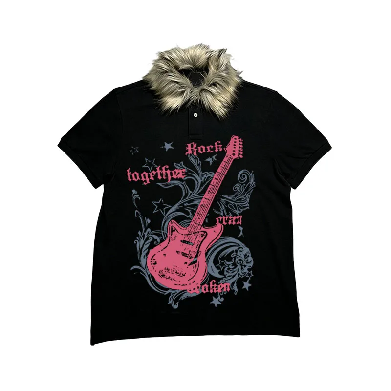 2025 inverno nova moda feminina harajuku rua tendência combinação mao colarinho manga curta camiseta gótico y2k roupas