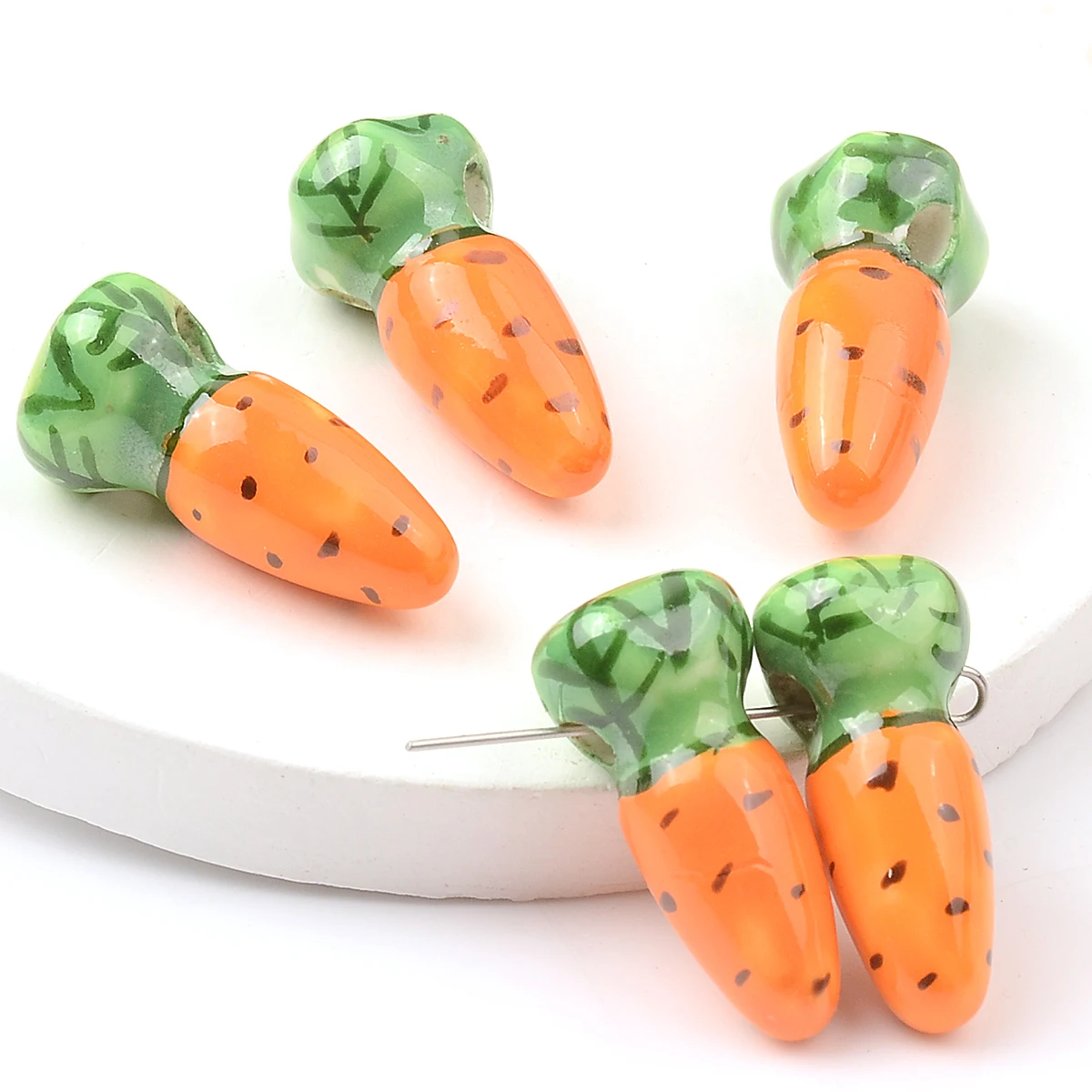 1x2.4cm 5pcs Hand-painted Exquisite Carrot Ceramic Beads For Jewelry Making DIY Bracelet Necklace Earring Accessories