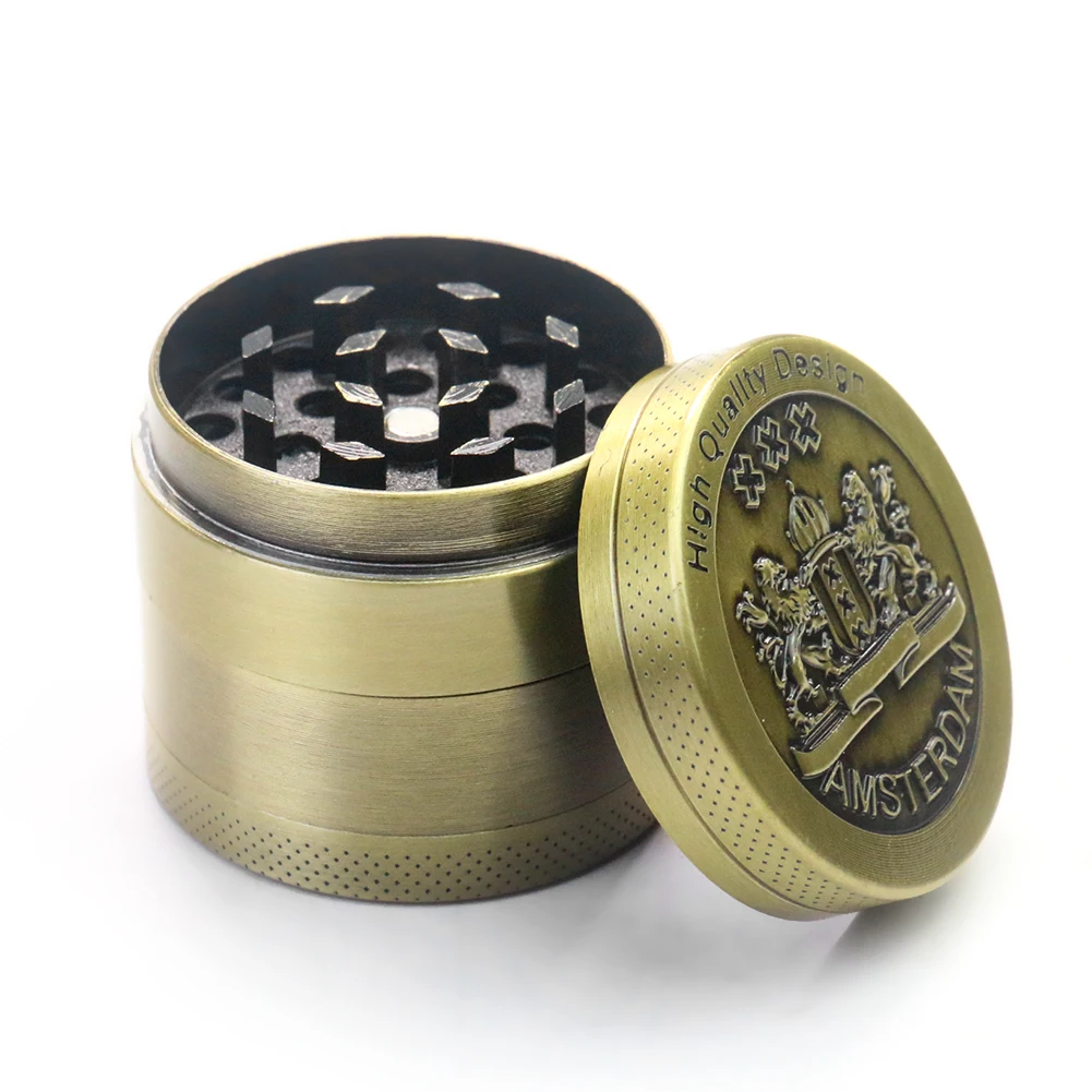 Manual Tobacco Grinder Brass Amsterdam Smoke Grass Grinder 4-layer Herbal Spice Pepper Mill Crusher Smoking Accessories