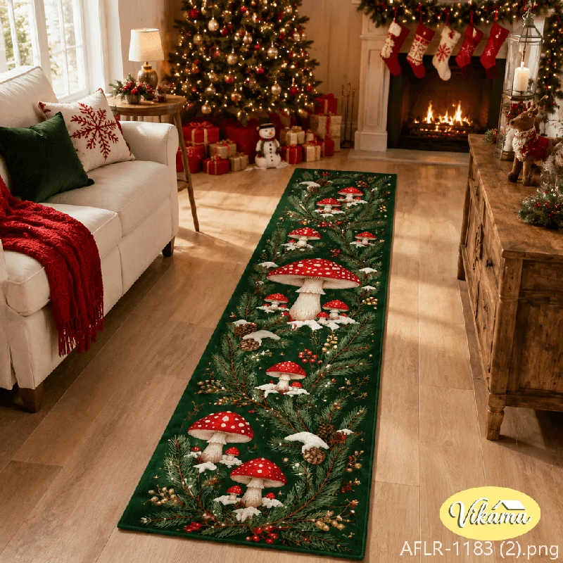 VIKAMA Christmas Sleigh Bell Rustic Kitchen Runner Anti Slip Washable Floor Mat for Hallway Kitchen Holiday Home Decor