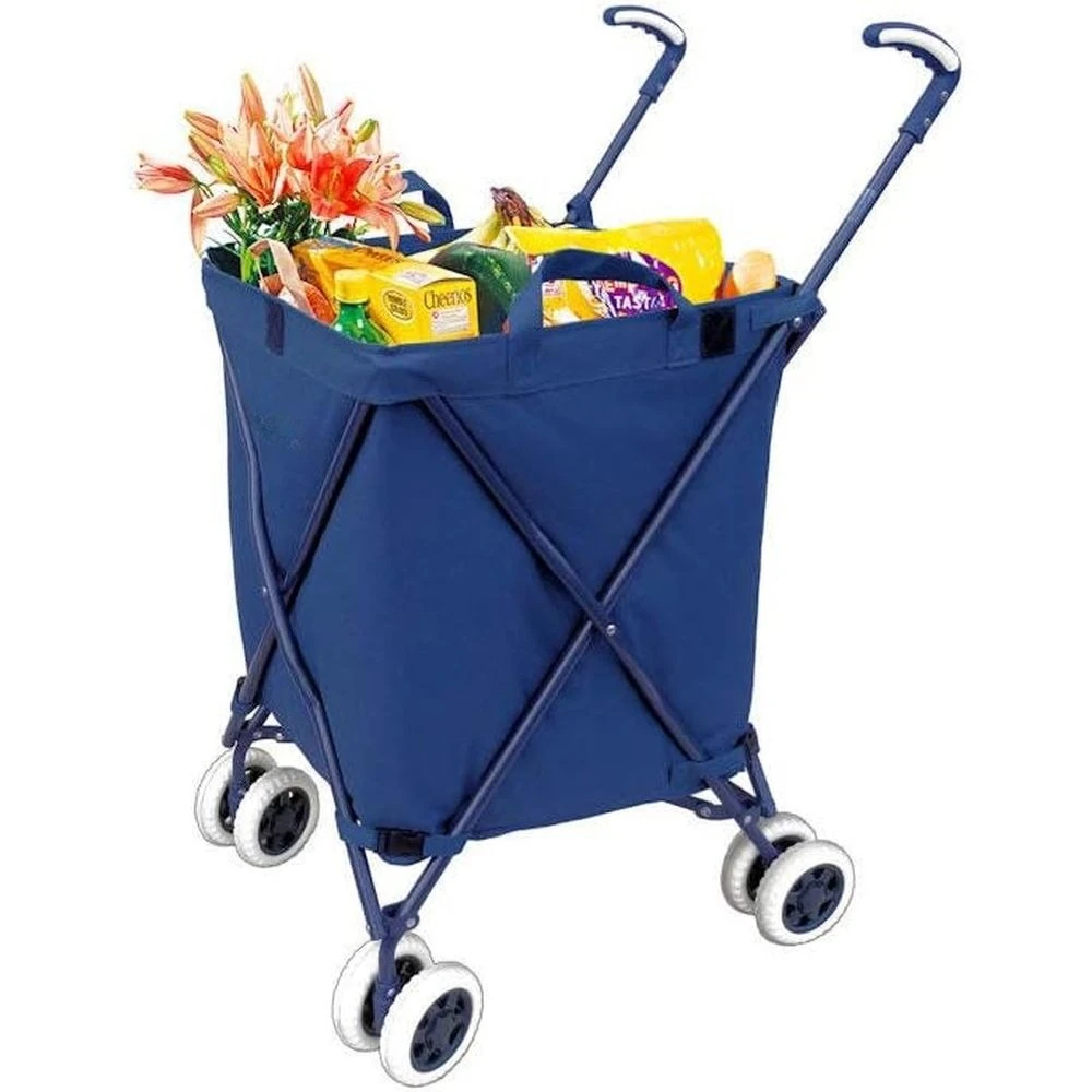 

Signature Blue Heavy-Duty Canvas Shopping Cart with Water-Resistant Cover and Swivel Wheels, Holds Up to 120 Pounds