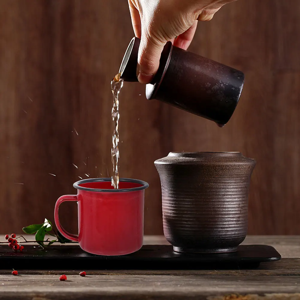 

4Pcs Retro Small Wine Enamel Cup Set Thick Crimping Mug Wide Mouth Drinking Cup for Daily Use Enamel Mug
