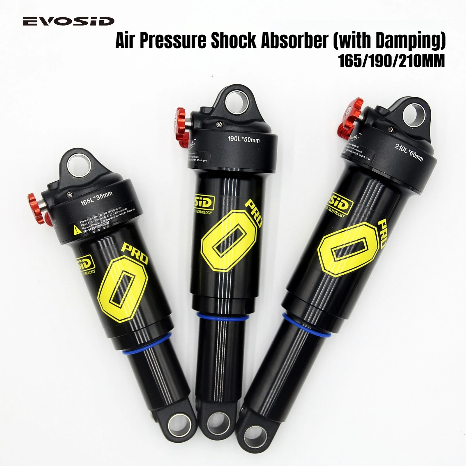 EVOSID Air Shock Absorber Rear Suspension 165/190/210mm Travel Adjustable Rebound Damping for Full Suspension Mountain Bike