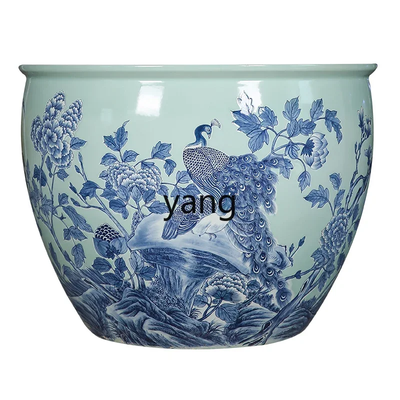 LH, fish tank hand-painted ceramic water lily lotus tank courtyard planting trees and raising fish