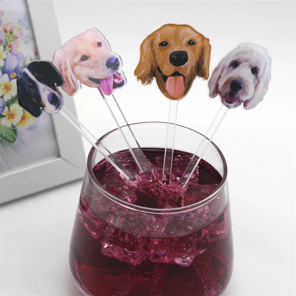 

Drink stirrers personalized with dog face Pet Birthday stir sticks Custom Party Decorations swizzle sticks wedding drink sticks