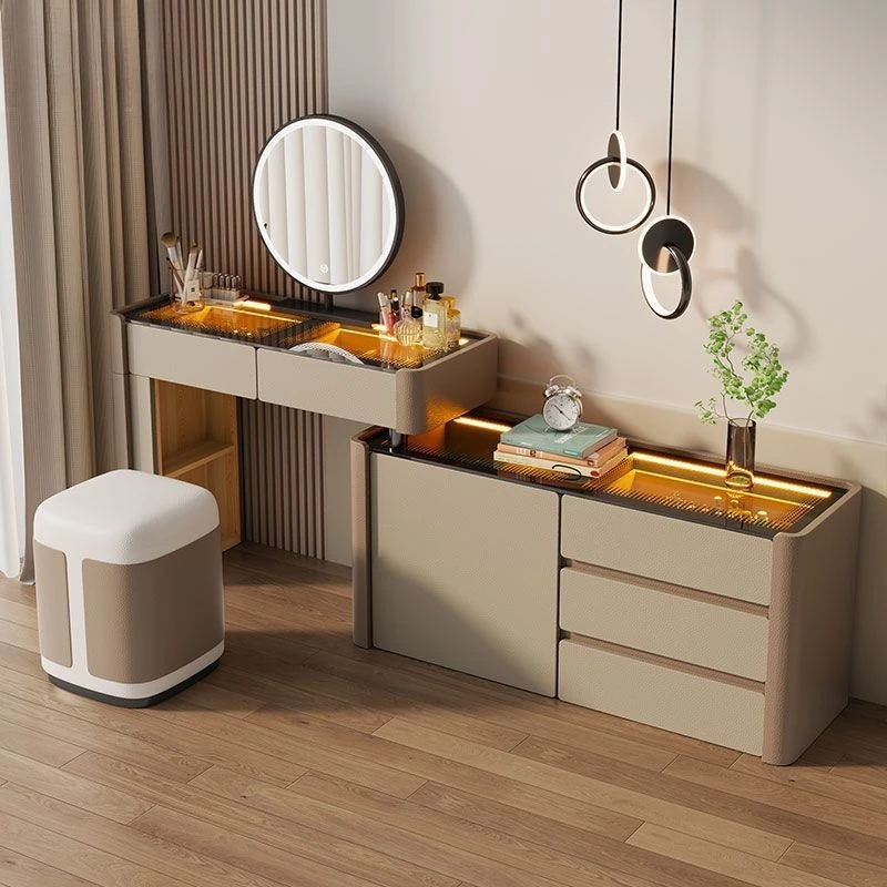 Modern, light luxury, dressing table, bedroom, makeup table, solid wood, chest, integrated, makeup