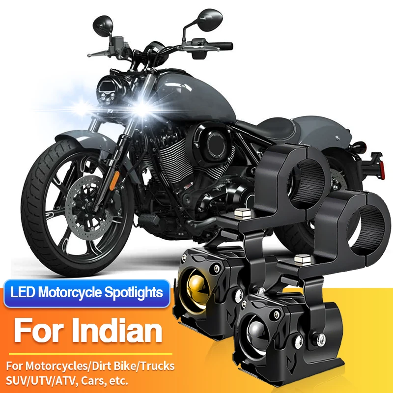2PCS Universal Motorcycles Headlight LED Fog Light Dual Color Spotlights for Indian Scout/Scout Icon/Springfield/Super Chief