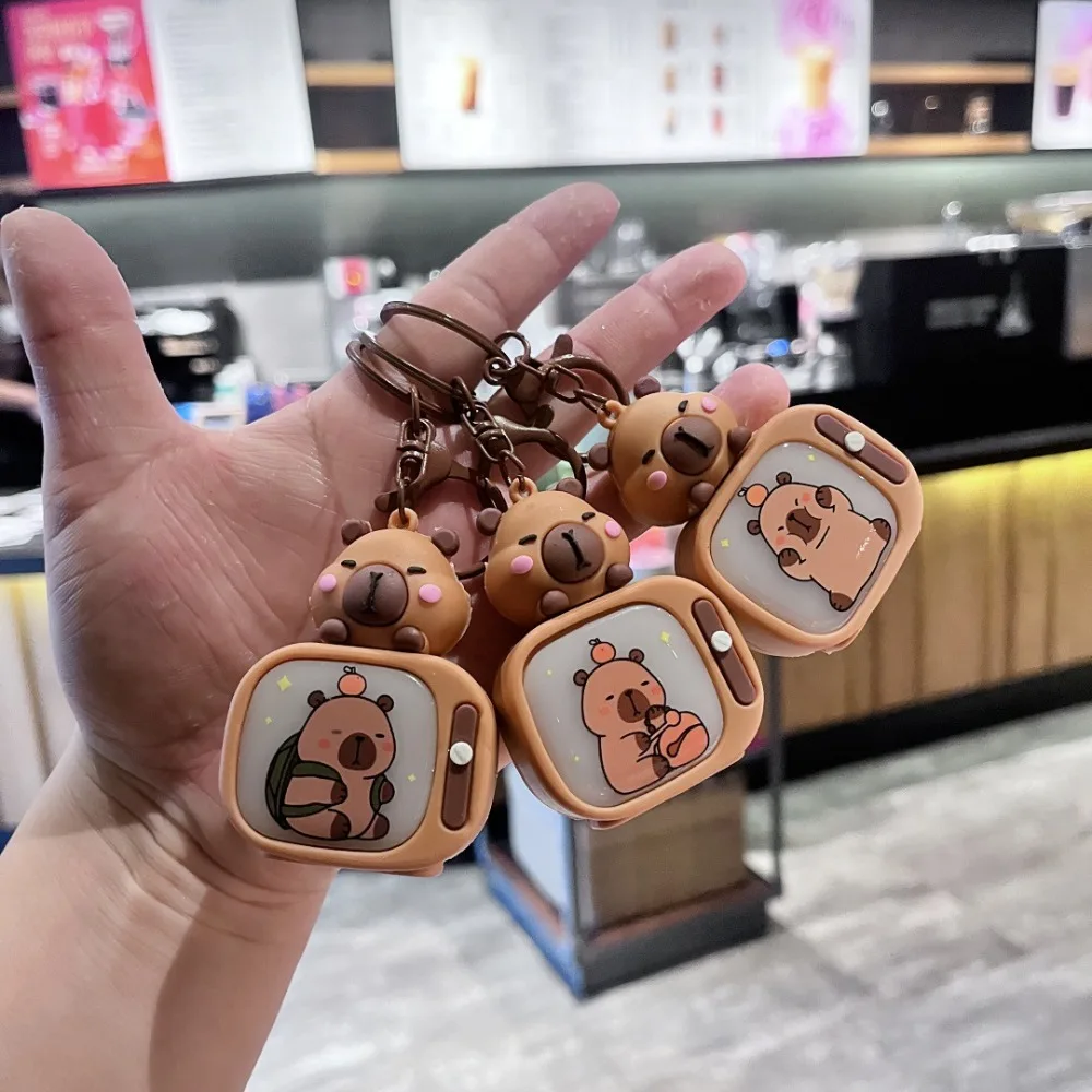 Creative Lighting Luminous Capybara Keychain Mini Funny Gift Animals Key Ring Backpack Hanging Pendants