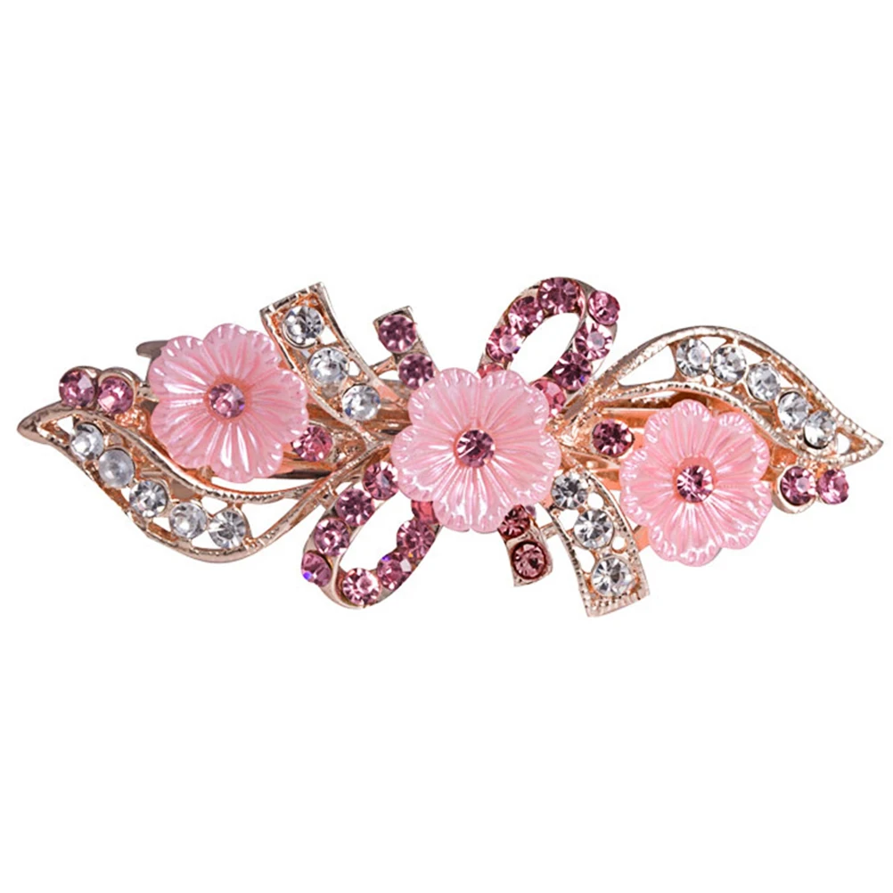 

2Pcs Rhinestone Hair Clip Flower Design Women Hair Pin Ponytail Holder Durable Birthday Gift Stylish Accessories
