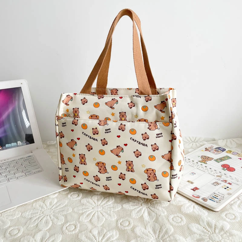 

Women Canvas Cute Printed Handbag Large Capacity Casual Shopping Bag Nylon Student Shoulder Bag Travel Commute Handbag