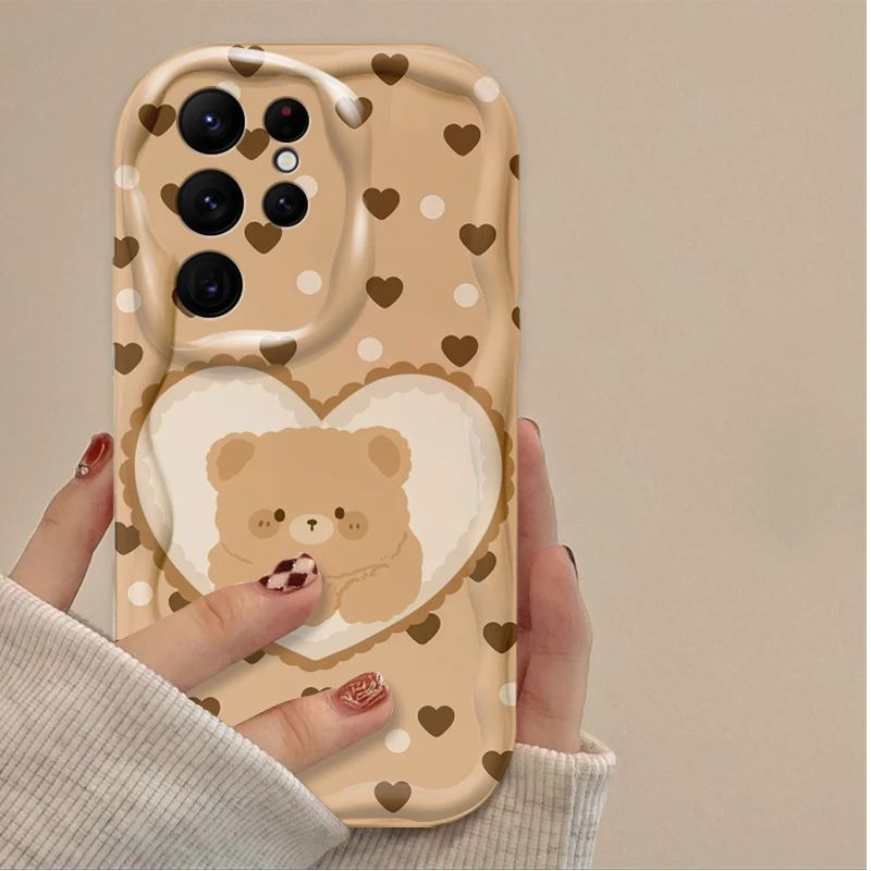 Adorável urso de café silicone impressão à prova de choque caso telefone para samsung galaxy s25 s24 ultra s23 s22 s21 s20 plus fe a56 a36 a26