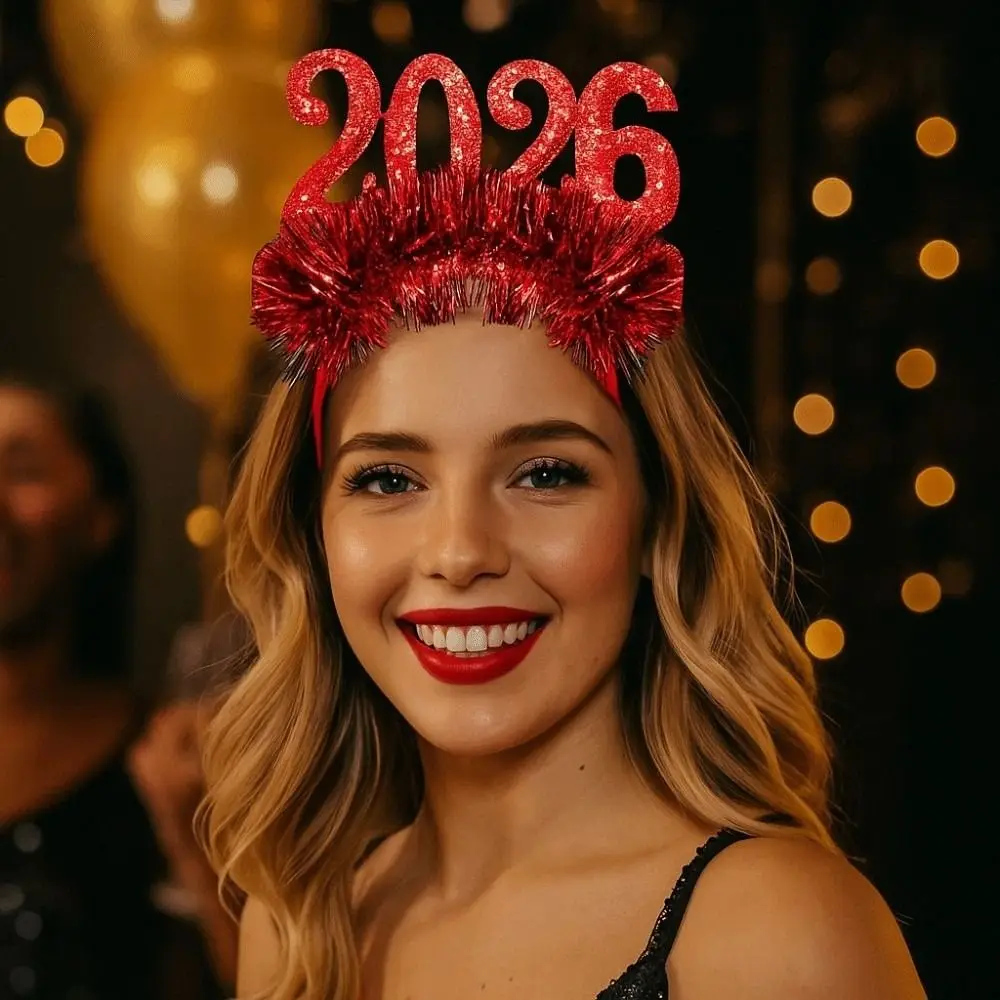 

Sequin 2026 Happy New Year Headband Cute Sweet New Year Decorative Headdress Creative Headwear Christmas Headpiece