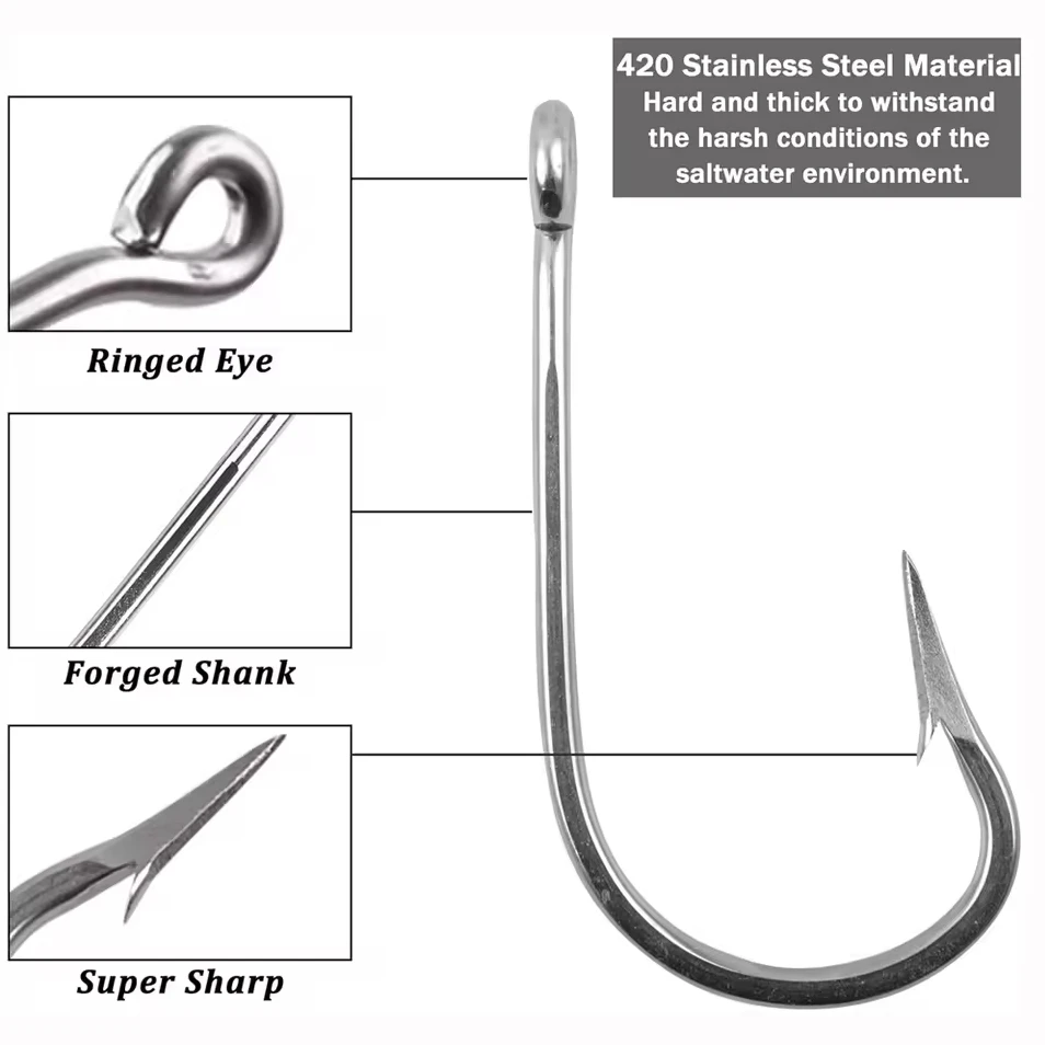 50pcs 7691 Stainless Steel Sharp Big Thick Tuna Fishing Hooks Size 3/0 4/0 5/0 6/0 7/0 8/0 9/0 10/0 11/0 12/0 13/0