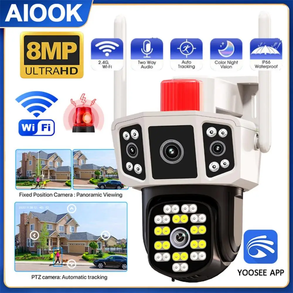 

AIOOK Home Security Camera Outdoor Waterproof HD 8MP WIFI Camera Two-Way Intercom Full Color Night Vision IP CCTV Lights Alarms