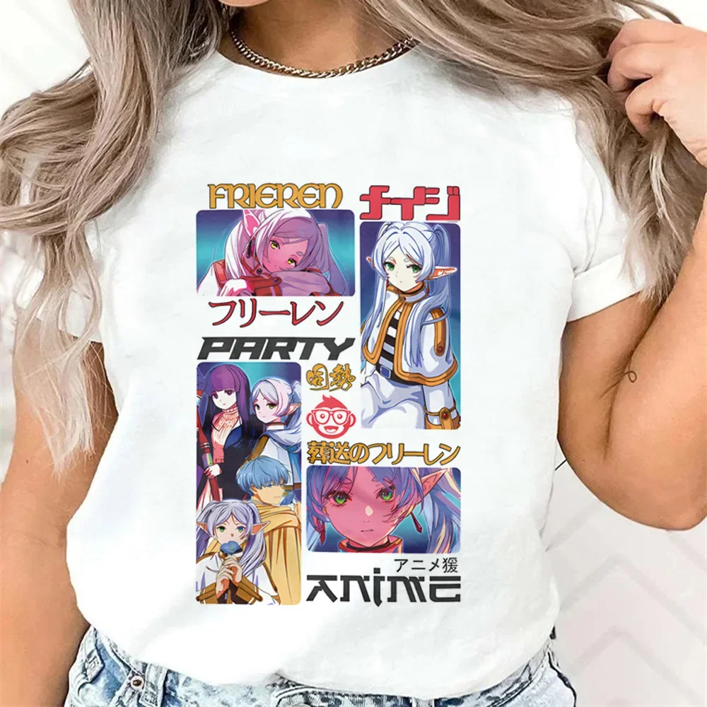 Kawaii Frieren Printed Women T-shirt Japanese Anime Graphic Short Sleeve T Shirt Female Harajuku Unisex Clothing Tops Streetwear