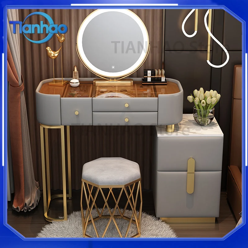Minimalist Mirror Vanity Table for Bedroom Salon Makeup Desk with Drawer Wood Gray Vanity Table for Girls Cheap Penteadeira