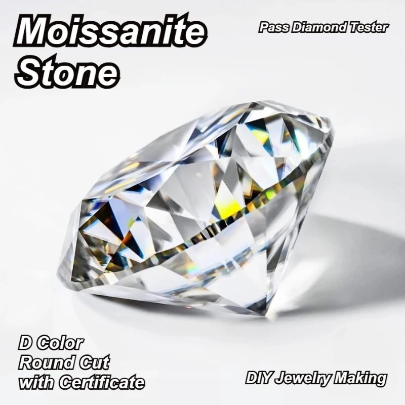 

Moissanite Loose Stone Round Cut D Color VVS1 Pass Diamond Tester Gemstone for DIY Jewelry Making with Certificate
