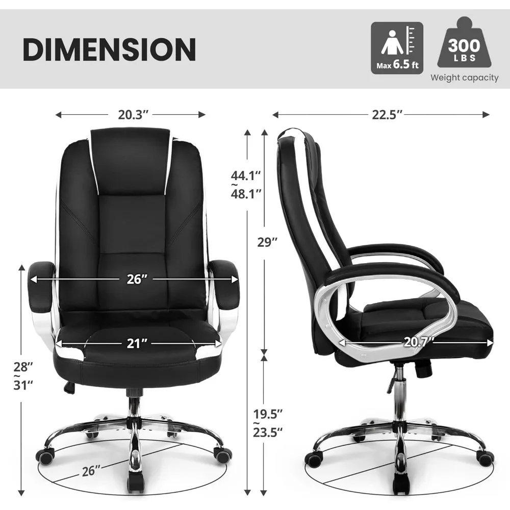 Computer Desk Chair Gaming - Ergonomic High Back Cushion Lumbar Support W Wheels Comfortable Black Leather RacingChair