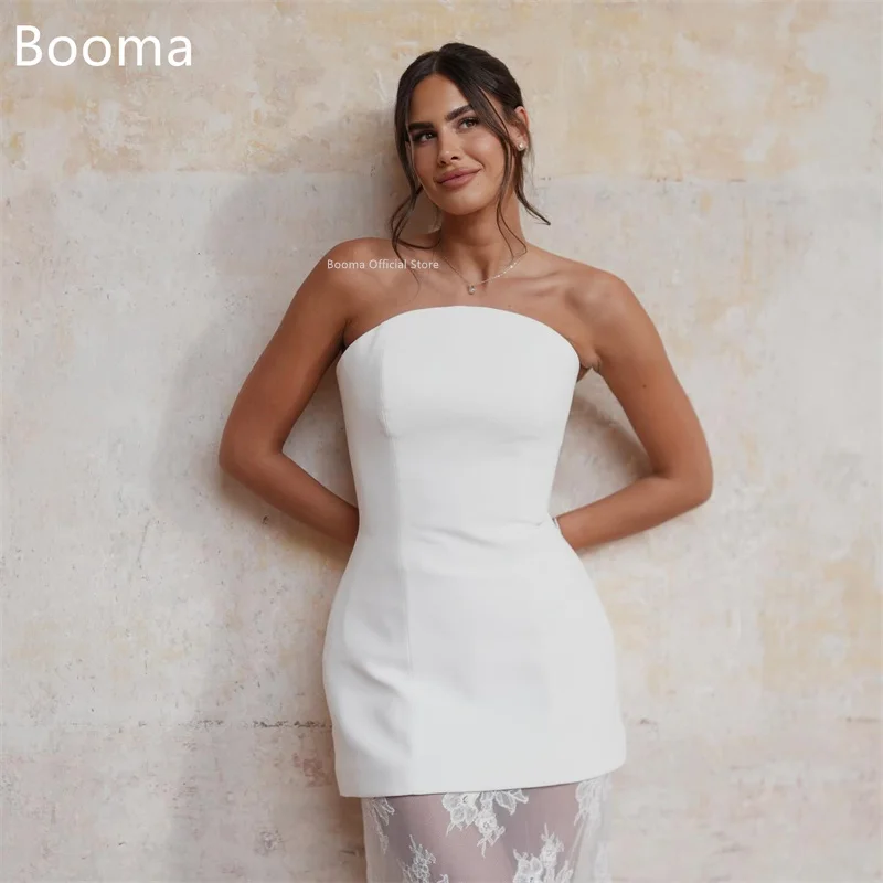 Booma a-line فساتين زفاف أنيقة طويلة طول الأرض بدون حمالات بدون أكمام دانتيل ساتان فستان عرائس بسيط مصنوع حسب الطلب 2025