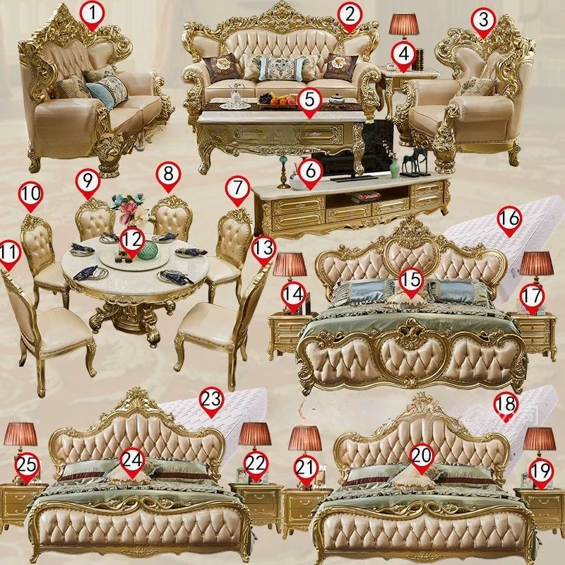 European leather sofa combination living room whole house set high-end villa luxury atmosphere